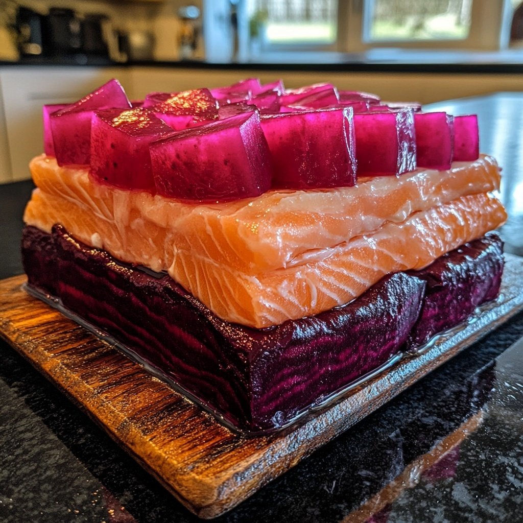 Geräucherter Rote Bete Lachs mit Glühweingel