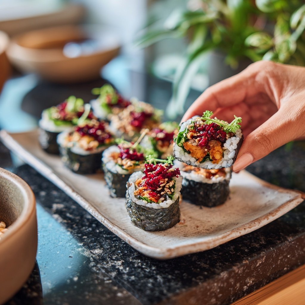 Festliche Sushi Rolle mit Cranberry