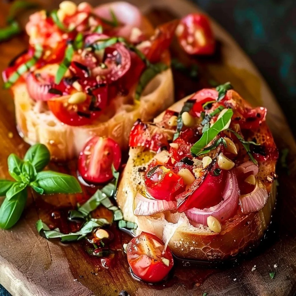 Festliche Bruschetta mit Tomaten und Basilikum