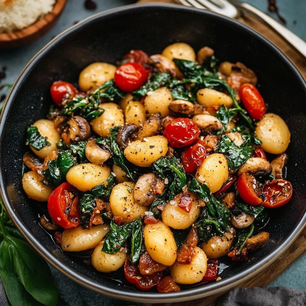 Gnocchi-Grünkohl-Pfanne mit Pilzen und getrockneten Tomaten