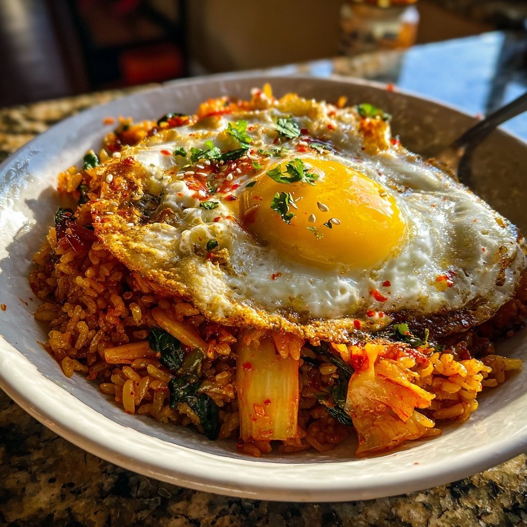Kimchi Gebratener Reis mit knuspriger Ei
