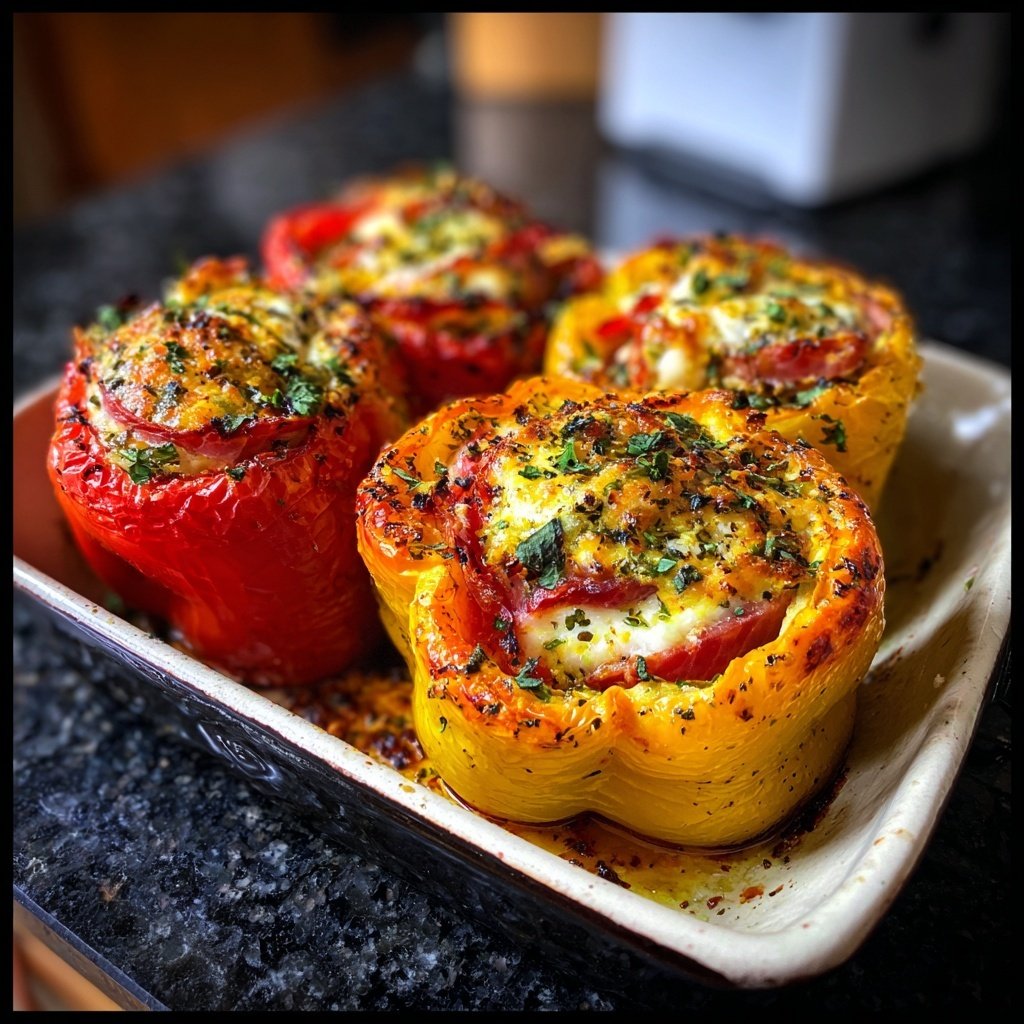 Paprika mit Schinken Proteinfüllung