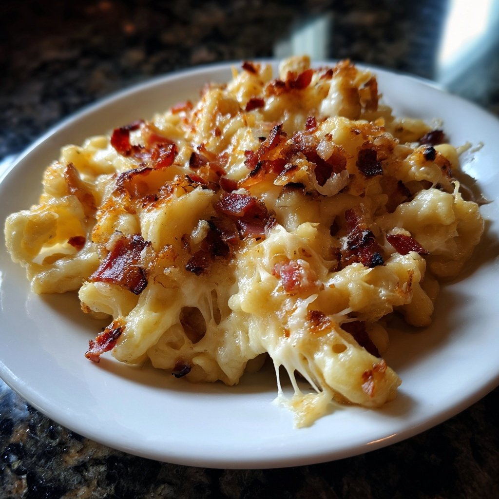 Käsespätzle mit Speck und Zwiebeln