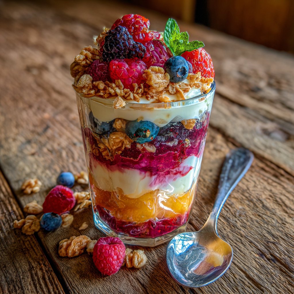 Regenbogen Obstparfait Becher