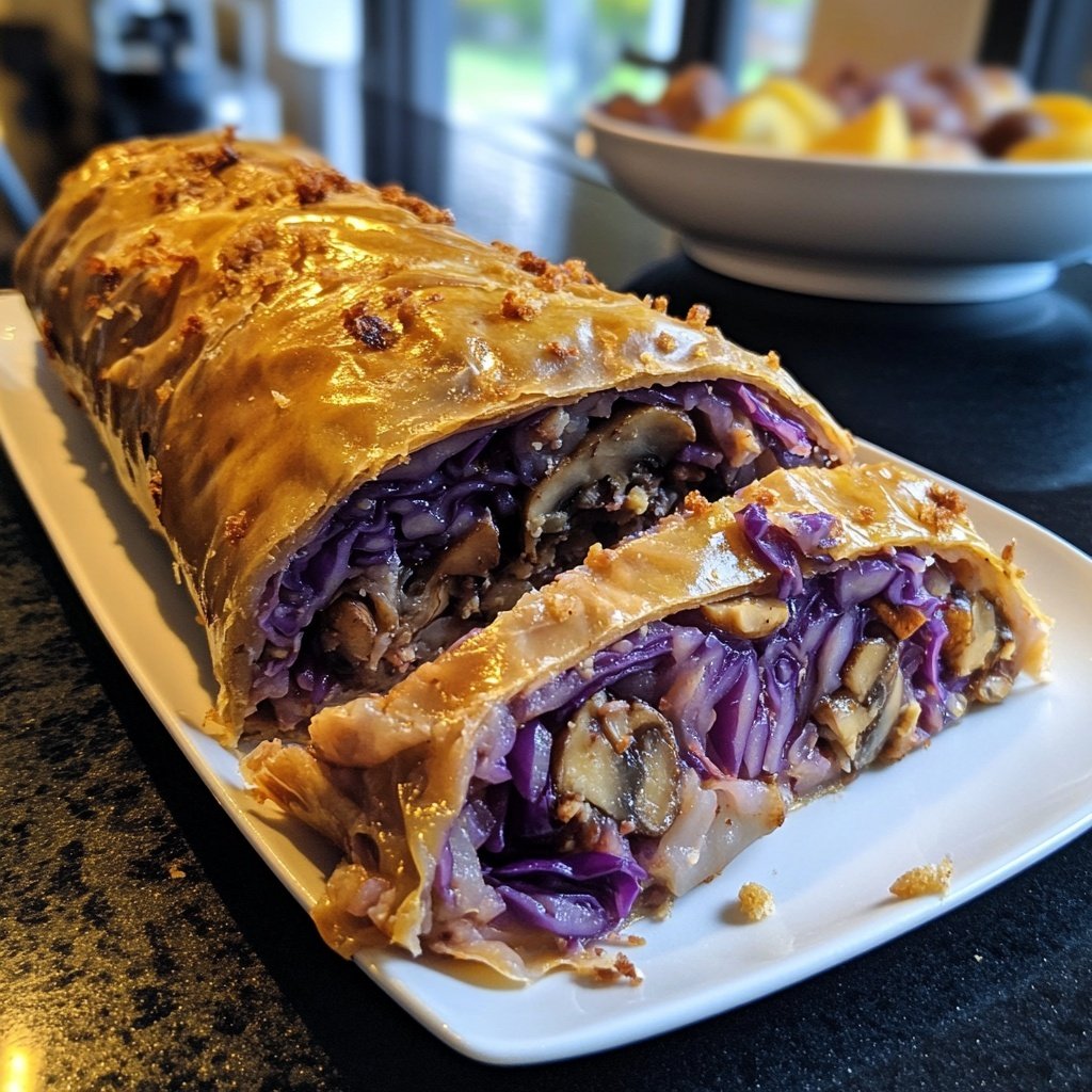 Rotkohl-Rouladen mit Pilz-Nuss-Füllung