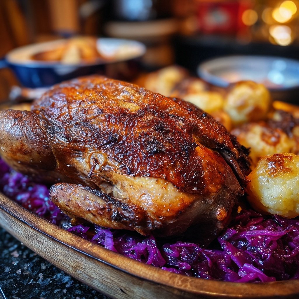 Festliche Weihnachtsgans mit Rotkohl und Klößen​