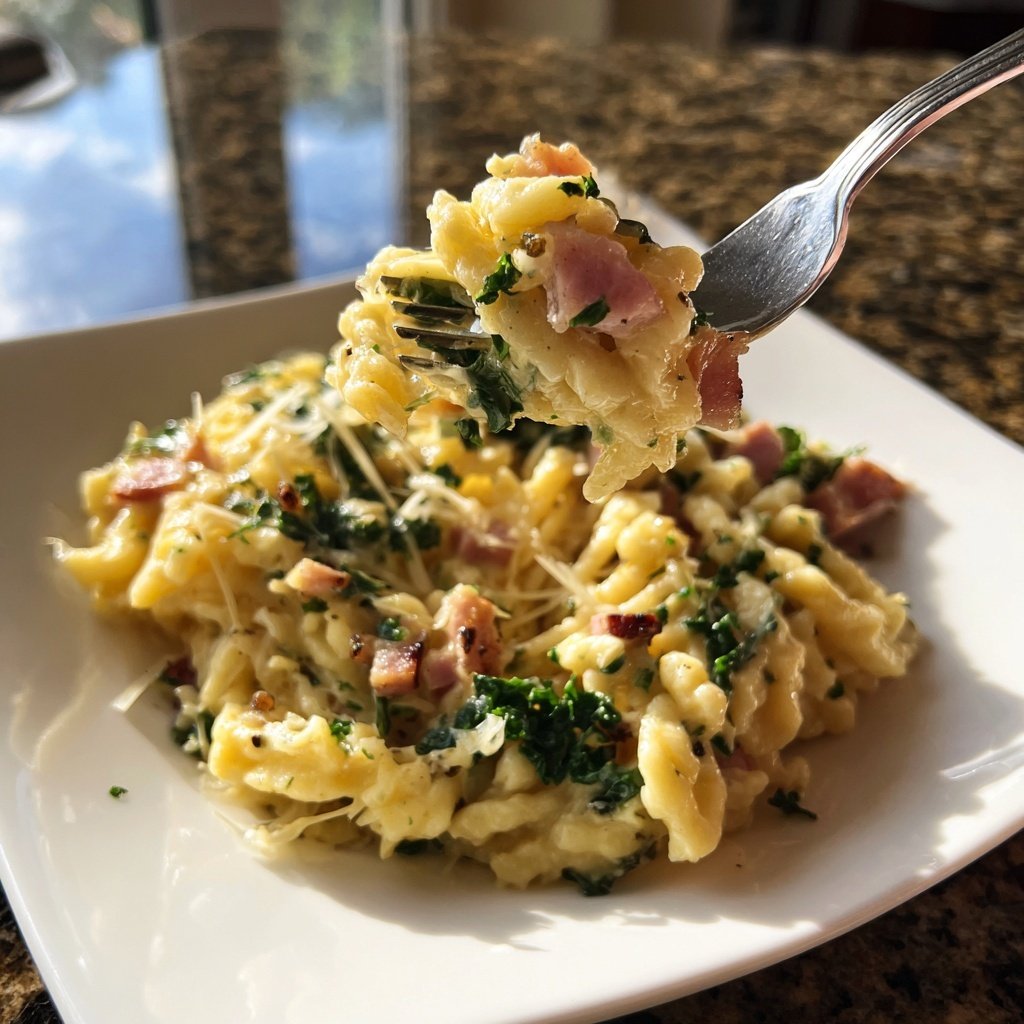 Schinken Spätzle mit Grünkohl