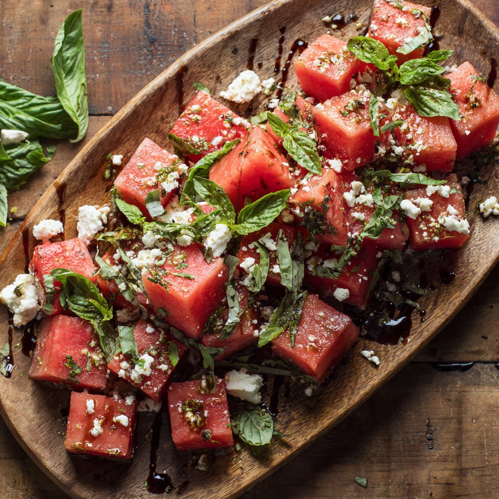 Basilikum-Wassermelonen-Salat
