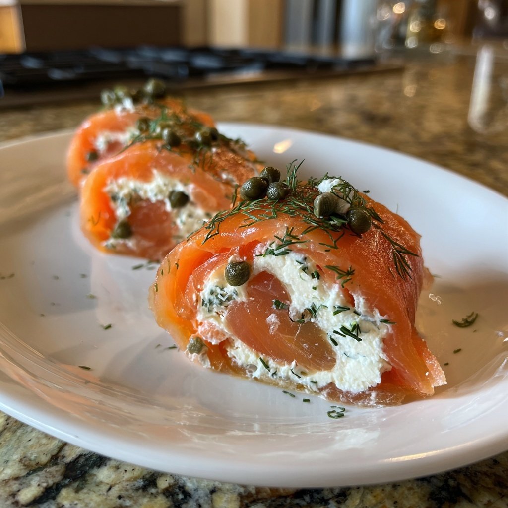 Räucherlachs Röllchen mit Frischkäse