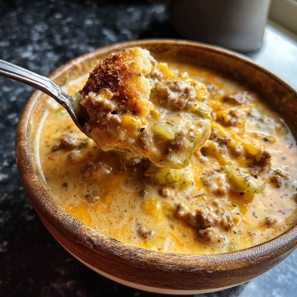 Slow Cooker Cheeseburger Suppe Komfort Schale