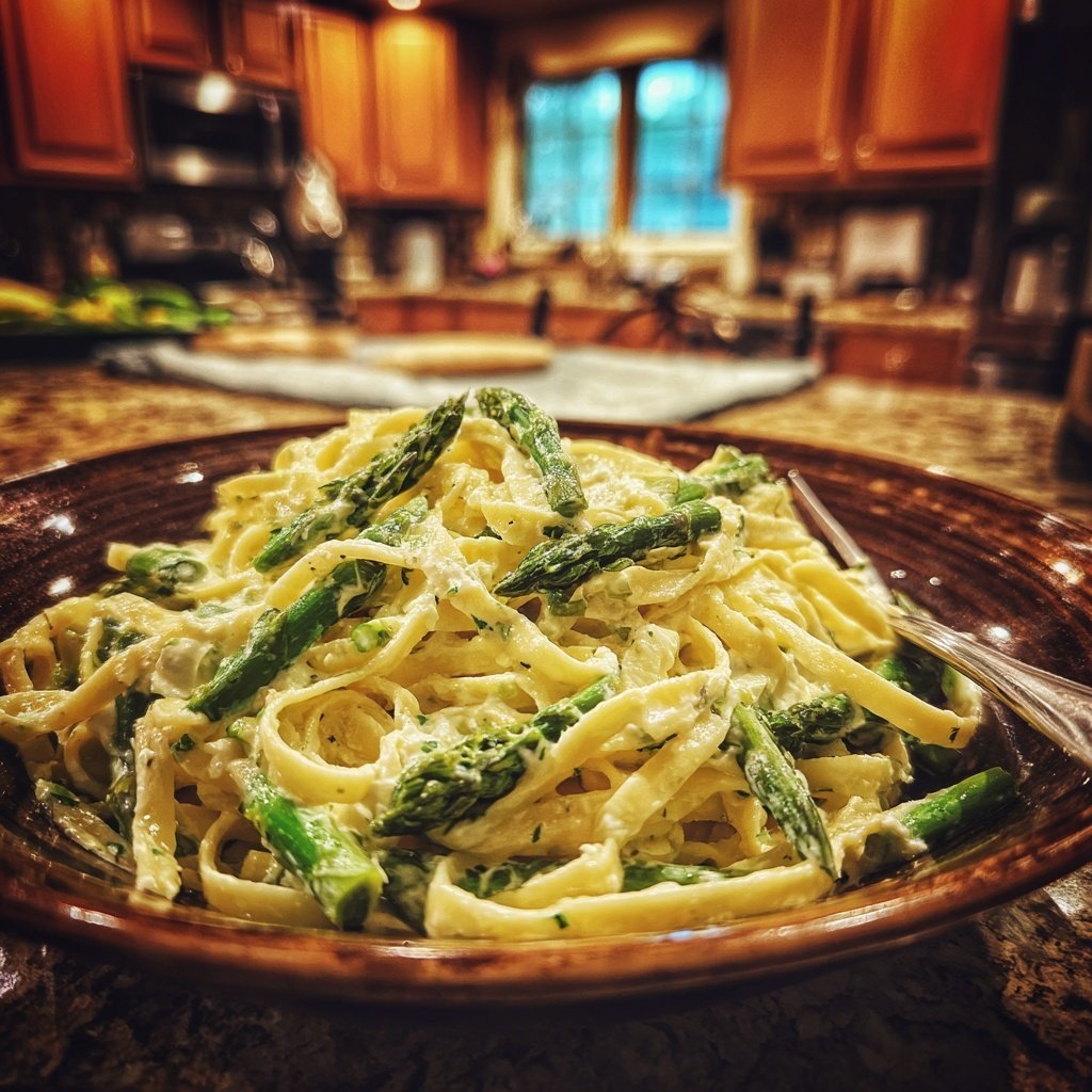 Spargel und Ziegenkäse Fettuccine