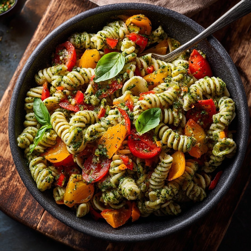 Silvester Nudelsalat mit Pesto Dressing