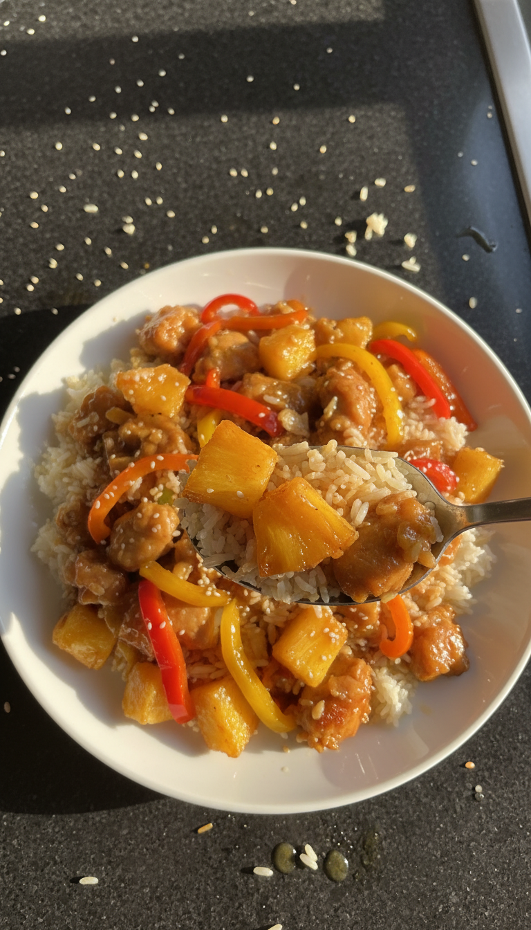 Gebratener Ananas Hähnchen Reis