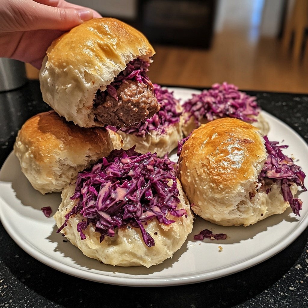 Knödel Burger mit Rotkohl Salat