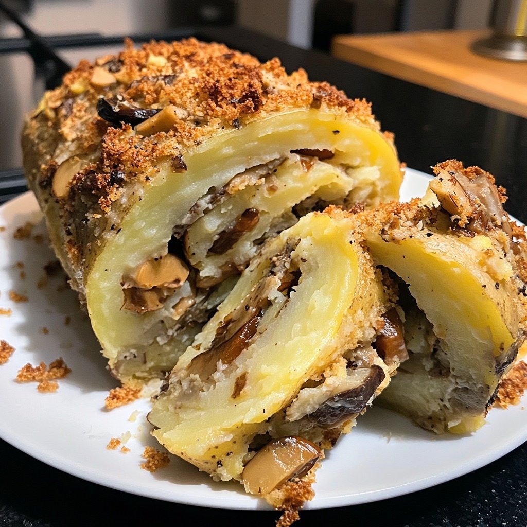 Kartoffel-Steinpilz-Rolle mit Dattelrotkohl