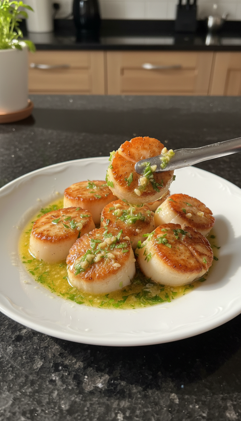 Knoblauchbutter Gebratene Jakobsmuscheln​