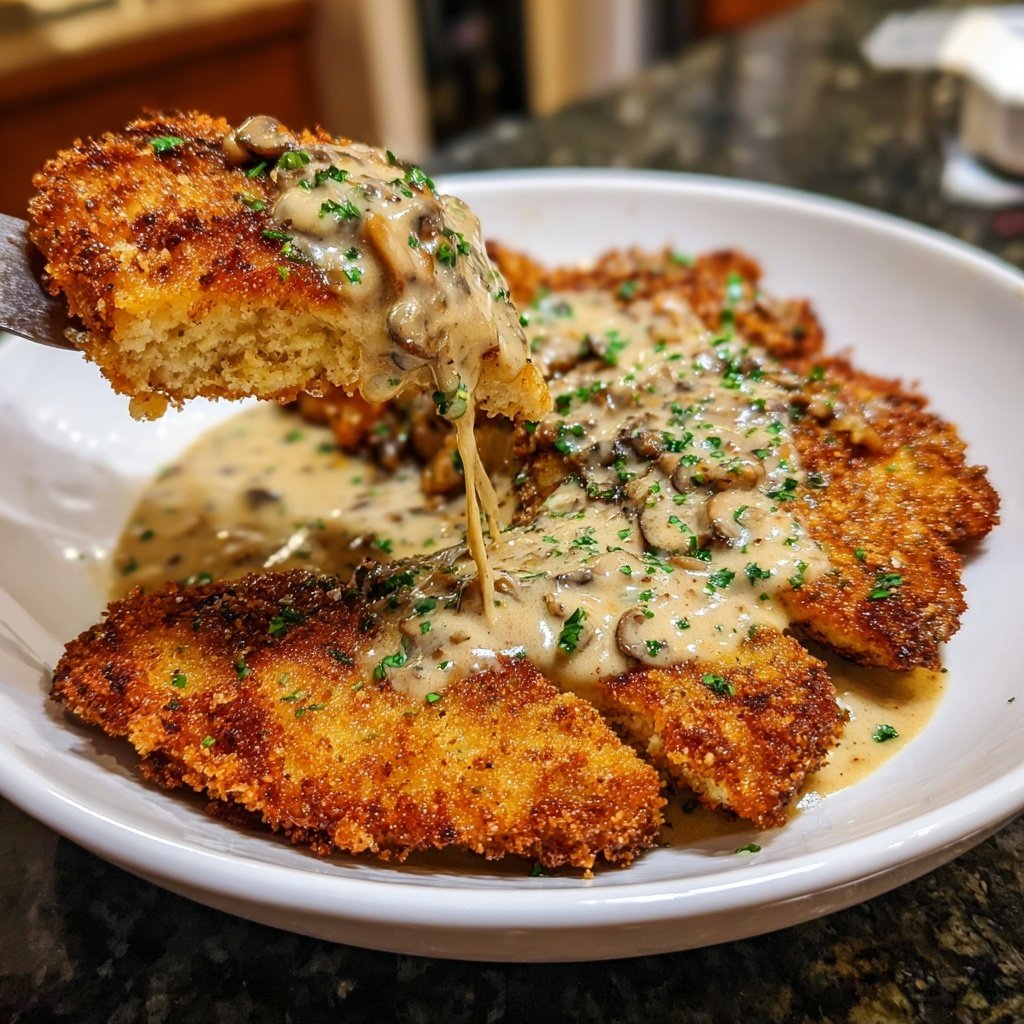 Deutsches Schnitzel mit Pilzsoße