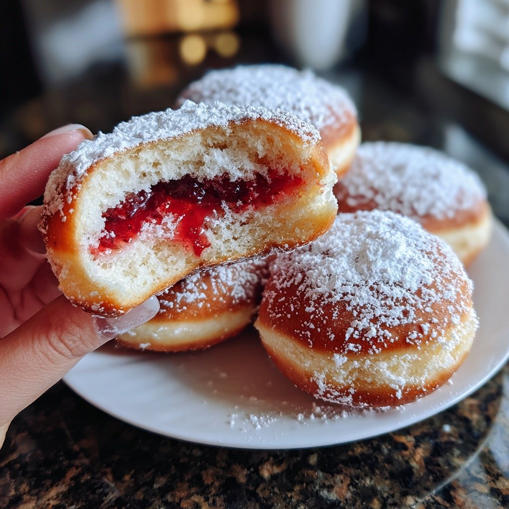 Klassische Deutsche Berliner Donuts Gefüllt mit Himbeermarmelade